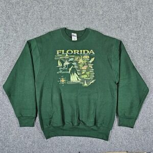 Vintage 90s Pro Player Florida Destinations Graphic Sweatshirt Dark Green Men XL